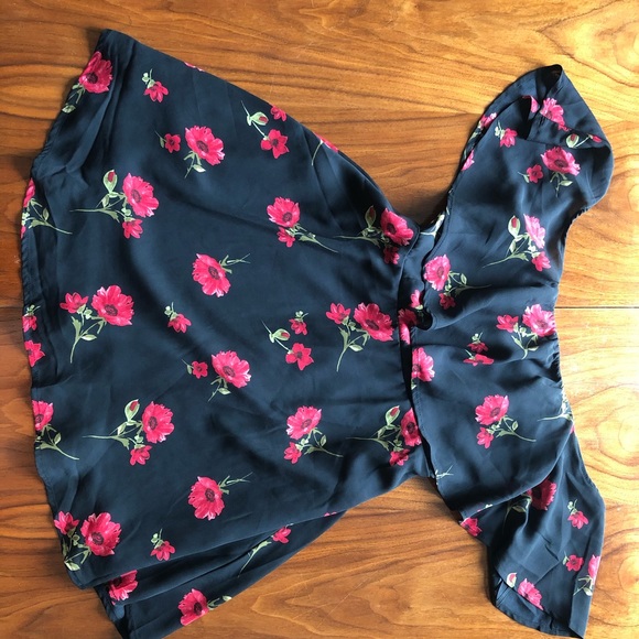 Beautiful Black Mini Dress with Red Floral Design - Picture 2 of 5